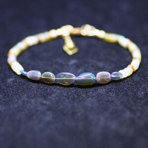 Natural Black Opal Bracelet 14K Gold Filled , October Birthstone 7" – 7 2/3"